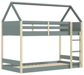 Domčeková/poschodová detská posteľ s roštom 90x190 cm v prírodnej farbe/sivozelená Valka – Marckeric