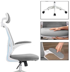 Ergonomická kancelárska stolička s bedrovou opierkou, opierkou hlavy, sivá