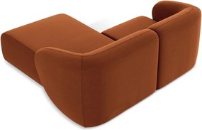 Zamatová rohová pohovka v terakotovej farbe (pravý roh/s leňoškou) Lani – Makamii