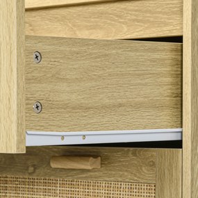 HOMCOM 4-šuplíková komoda s ratanovou prednou časťou v boho štýle, svetlé drevo, 90L x 45W x 108.5H cm | Aosom