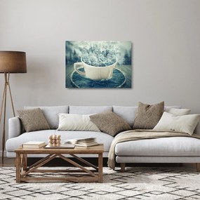 Sklenený obraz - Zimný svet v hrnčeku (70x50 cm)