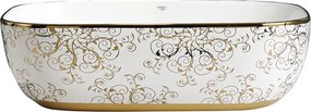 BPS-koupelny Keramické umývadlo na dosku HYD-MO-WH-MOD1-455 45,5x32,5 cm, biele/zlato-strieborný dekor