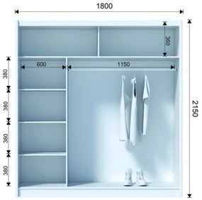 Šatní skriňa so zrkadlom SABRINA 180x215 cm dub sonoma
