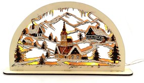 AMADEA Drevený svietiaci portál s motívom dedinky, sépiový, 38 cm