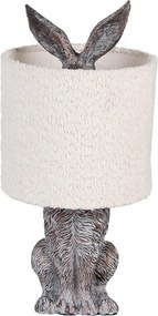 Šedá stolná lampa králik s bielym chlpatým tienidlom Rabbi - Ø 20*43 cm / E27