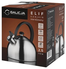 Nerezový čajník s píšťalkou Elif 2,5 l - nerezová / čierna