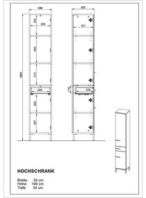 Tmavosivá vysoká kúpeľňová skrinka v dekore duba 34x34 cm Yonkers - Germania