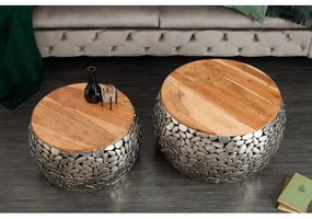Konferenčný stôl 41433 2-Set Aluminium Silver/ Drevo Acacia  - Komfort-nábytok