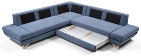 Rozkladacia rohová čalúnená sedacia súprava AVESTA do tvaru L s úložným priestorom, modrá
