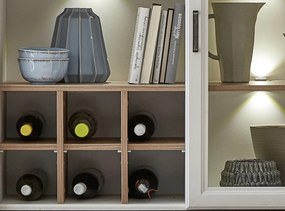 Nástavná vitrína s priehradkami Jasmin,bielená pínia/dub, s osvetlením