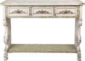 Bielo-zelený antik drevený konzolový stôl so šuplíčkami Delphine - 129*36*99 cm