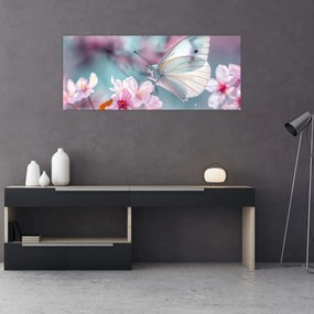 Obraz - Motýľ na čerešni (120x50 cm)