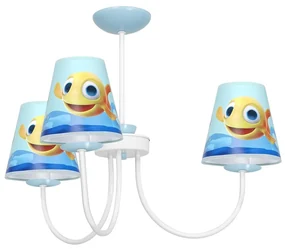 Detský luster Fish, 3x plastové tienidlo so vzorom, w/bl