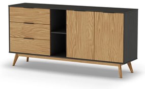 Čierna/prírodná nízka komoda z borovicového dreva 165x80 cm Lavis – Marckeric