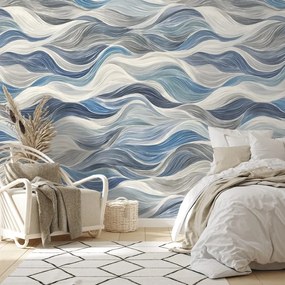 Samolepiaca tapeta modré vlny na sivom pozadí