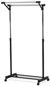 Stojan na šaty s výklopným ramenem, černá barva, kov / plast, chrom