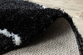 Koberec FLUFFY kruh shaggy kratka, trellis - antracit / biely
