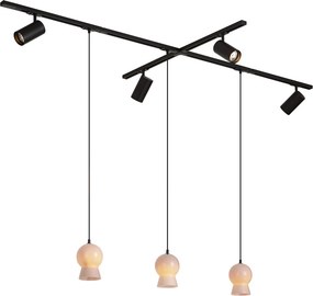 Moderný koľajnicový systém čierny so 4 bodovými svetlami a 3 bielymi závesnými svietidlami 1-fázový - Iconic Bell Jeana Luxe