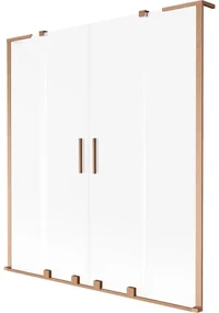 Mexen Velar L Duo, 2-krídlová posuvná vaňová zástena 150 x 150 cm, 8mm sklo námraza, medená matná, 896-150-003-32-65
