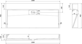 Mexen Ava nástenné umývadlo z konglomerátu B/O 100 x 46 cm, biela - 23011000