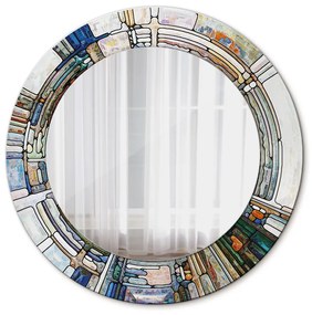 Okrúhle dekoračné zrkadlo s motívom Abstraktné okno z farebného skla fi 50 cm
