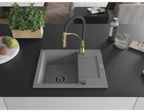 Mexen Enzo, 1-komorový granitový drez 576x465x174 mm a drezová batéria Aster, šedá, 6506-71-73450-57-B