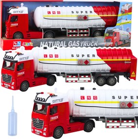 LEAN Toys Nákladné auto cisterna – čerpanie vody, svetlá, zvuky, bielo-červené