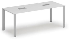 Stôl INFINITY 2000 x 900 x 750, biela + 2x stolná zásuvka TYP I, strieborná