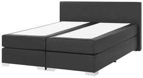 Čierna kožená kontinentálna posteľ 160 x 200 PRESIDENT Beliani