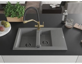 Mexen Gaspar, granitový drez 737x475x177 mm, 1,5-komorový a drezová batéria Duo, šedá, 6507-71-671701-57-B