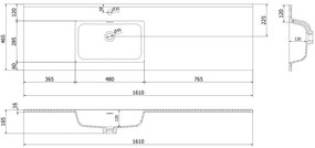Mexen Orio, kúpeľňová skrinka 160 cm s ľavým umývadlom Otis, 1S, 1D, biela matná, 91A13-16047-3-BBFF01-W18L01