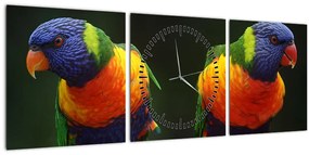 Obraz papagájov (s hodinami) (90x30 cm)