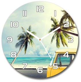Sklenené nástenné hodiny okrúhle Dodávka pláž pl_zso_30_f_90194725