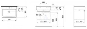 LAUFEN Living Umývadlo do nábytku, 600 mm x 460 mm, biela – s 3 otvormi na batériu H8174330001081