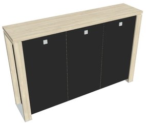 Stredná skriňa Verno+ S 200 x 46 x 130 cm, sklenené dvere, agát / čierna