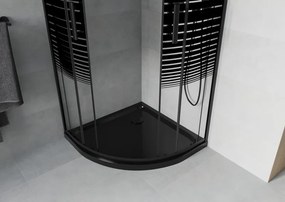 Mexen Rio sprchovací kút polkruhový 80 x 80 cm, čierne pruhy, čierna + vanička Flat, čierna - 863-080-080-70-20-4170B