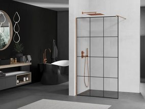 Mexen Kioto, sprchová zástena Walk-In 120 x 200 cm, 8mm číre sklo čierny vzor, medený matný profil, 800-120-101-65-77