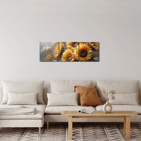Obraz - Maľba slnečníc (s hodinami) (90x30 cm)