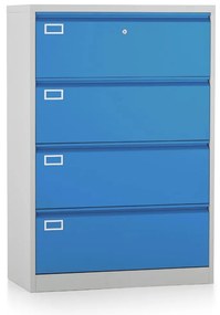Dvojradová kovová kartotéka A4 - 4 zásuvky, 90 x 45 x 132 cm, cylindrický zámok, modrá - ral 5012