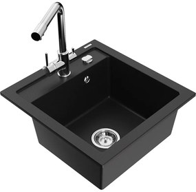Mexen Vito, 1-komorový granitový drez 520x490x210 mm, chrómová batéria Duero, čierna, 6503-77-671600-00