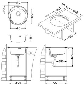 ALVEUS 1116756 - Kuchynský drez FORM pr. 51 cm matná oceľ/satin, hĺbka 18,5 cm