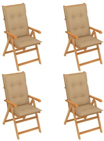 Záhradné stoličky 4 ks s béžovými podložkami tíkový masív 3065548