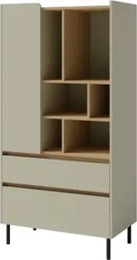 Vysoká komoda s regálom Lucky, eukalyptovo zelená/baltský dub%