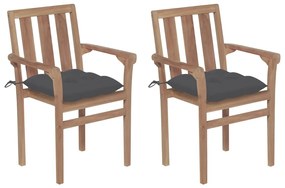 Záhradné stoličky 2 ks antracitové podložky teakový masív