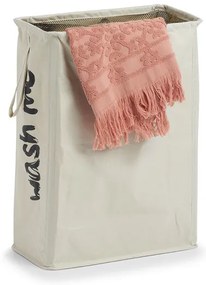 Zeller Present Textilný úzky kôš na špinavú bielizeň, uzatvárateľný, 44 l, krémový s nápisom WASH ME