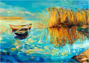 Obraz - Jazero s loďkami (70x50 cm)