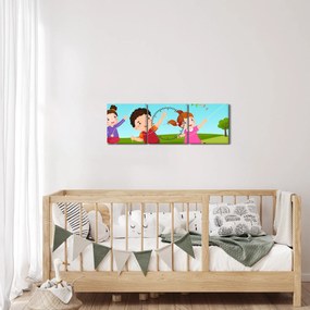 Obraz - Deti púšťajú draka (s hodinami) (90x30 cm)