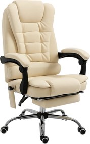Vinsetto Otáčacie a Ergonomické Masážne Kreslo s Nastavitelnou Výškou a 6 Vibračnými Bodmi, 65x160x104 cm, Krémová | Aosom