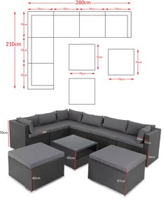 InternetovaZahrada Záhradný ratanový set XXL - čierna/antracit podušky