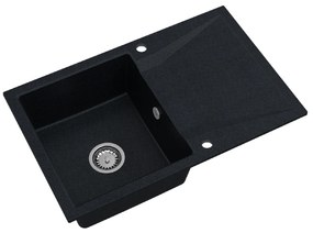 Sink Quality Obsidian, kuchynský granitový drez 790x500x210 mm + chrómový sifón, čierna škvrnitá-Brocade, SKQ-OBS.B.1KDO.X